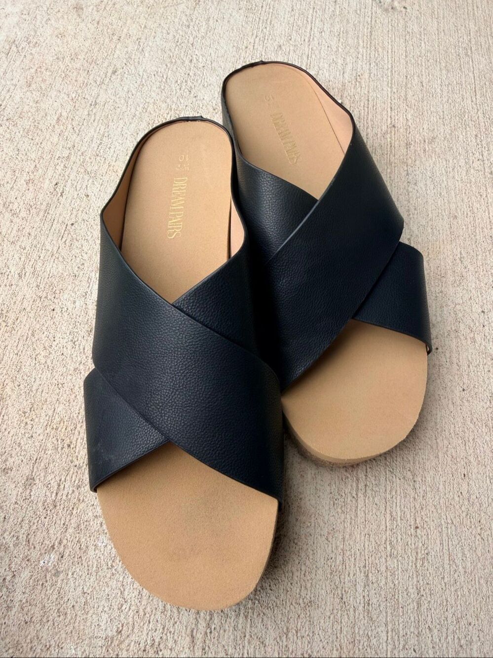 Dream Pairs Black Criss Cross Slide Flat Sandals Open Toe Summer Shoes Size 10